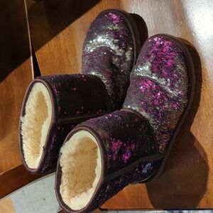 UGG sequin boots women's size 6 EU 37 fushia purple silver Pink Purple